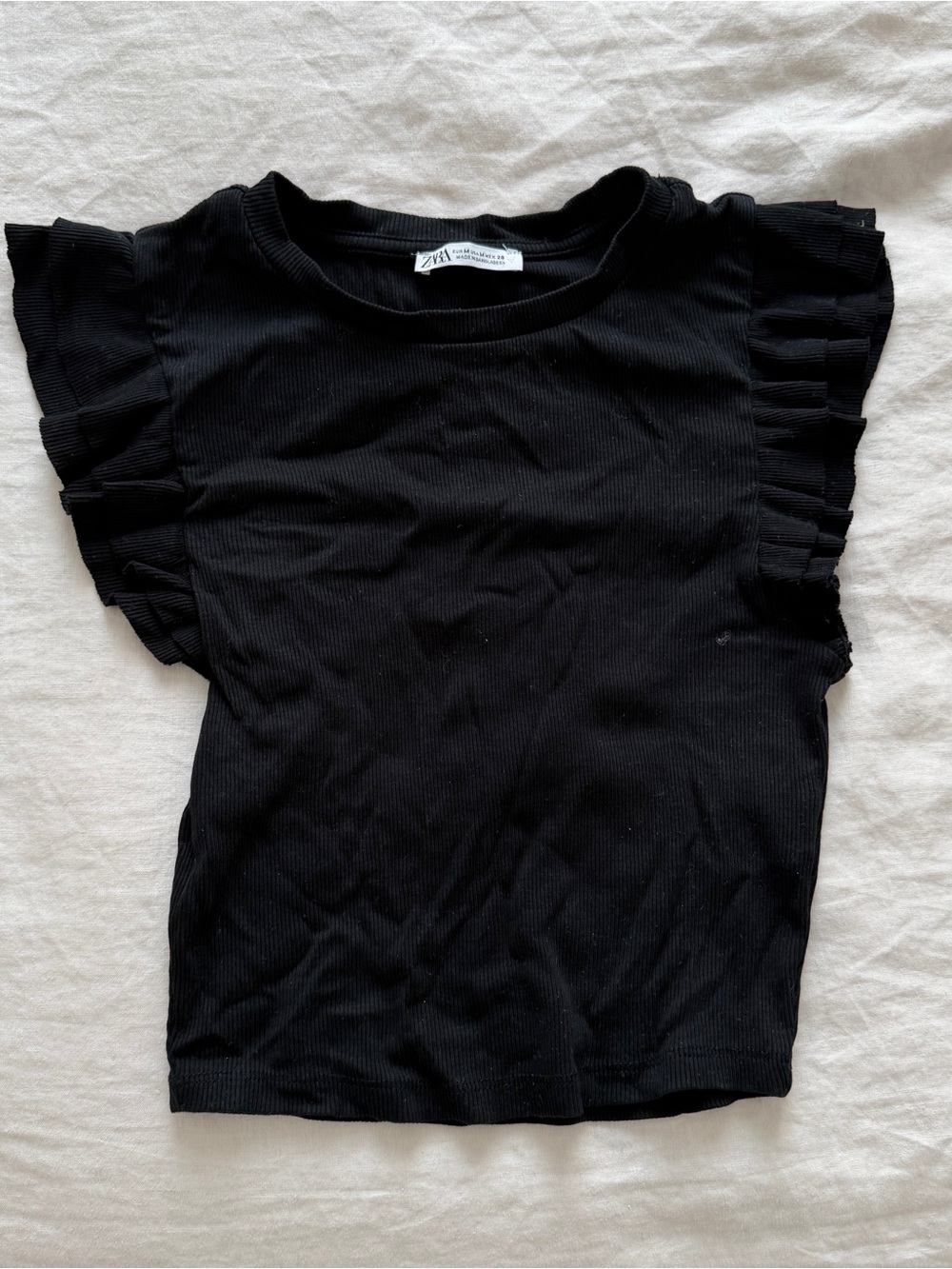 Zara Black Ribbed Flutter Sleeve Tank Top